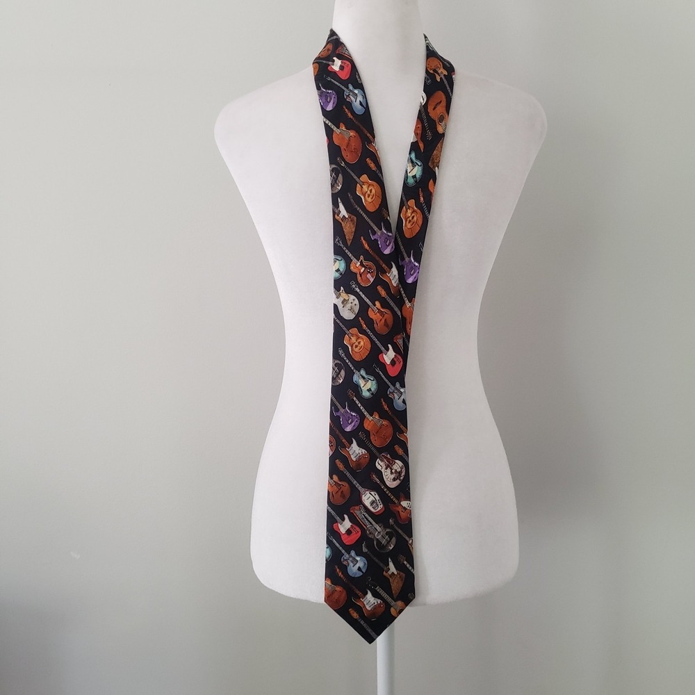 Tie Tales Mens 100%‎ Silk Neck Tie Guitar Print Novelty Music Rock Multicolor